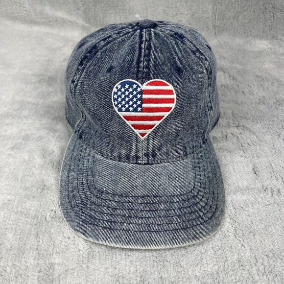 Mighty Fine Accessories - Denim Hat American Flag Heart Patch Cap Trucker Adjustable Strap Mighty Fine